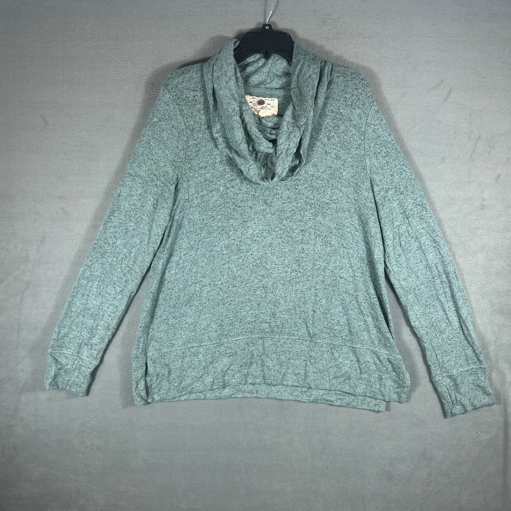 Cupio Womens Top XL/TG Green Heathered Relaxed Cowl Neck Long Sleeve Thumbhole